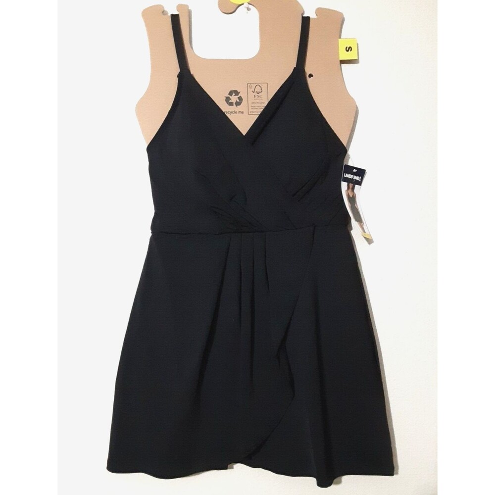 Lands' End Size S one piece V-neck Tulip Wrap Swim Dress Swimsuit Black